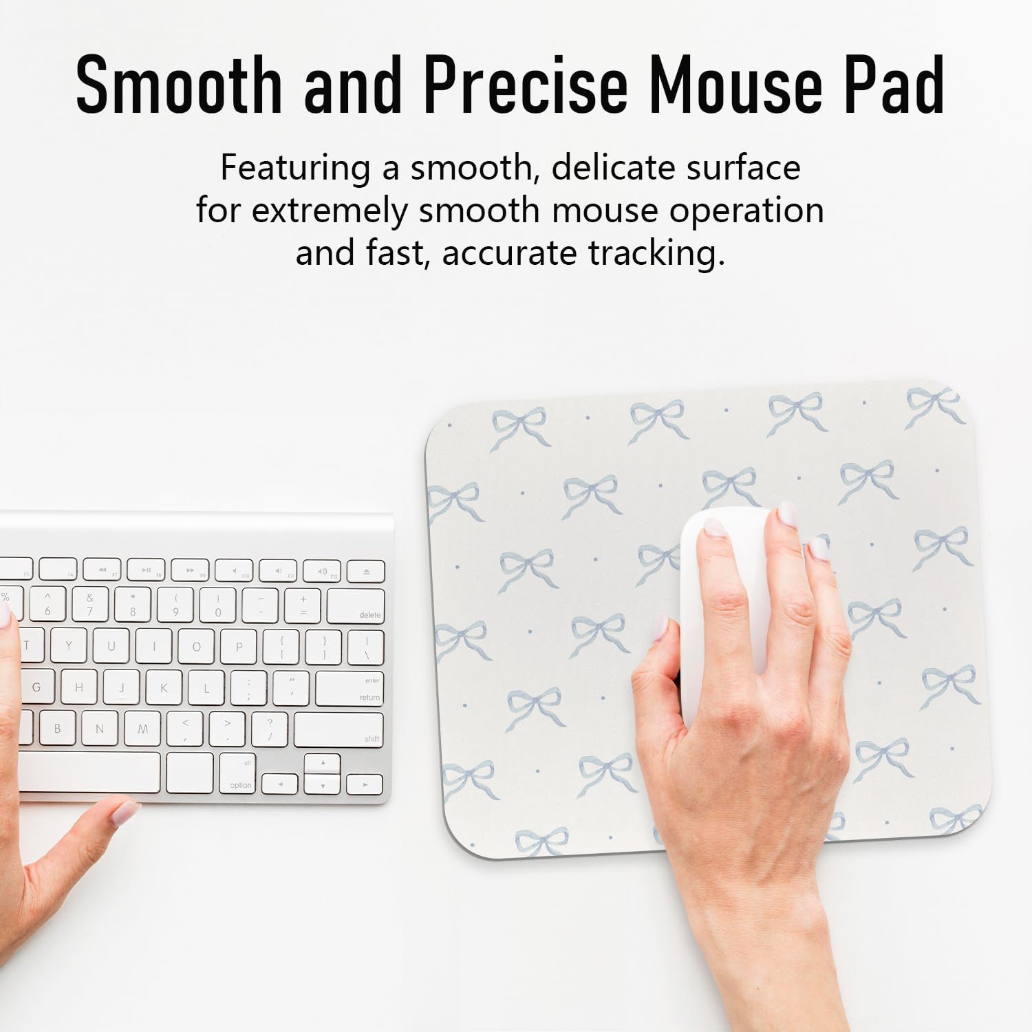 Blue Bow Cute Mouse Pad, Coastal Mouse Pad for Desk, Office Accessories and Supplies, Coquette Aesthetic Square Pad for Gaming Working, 9.57.9 in image 3