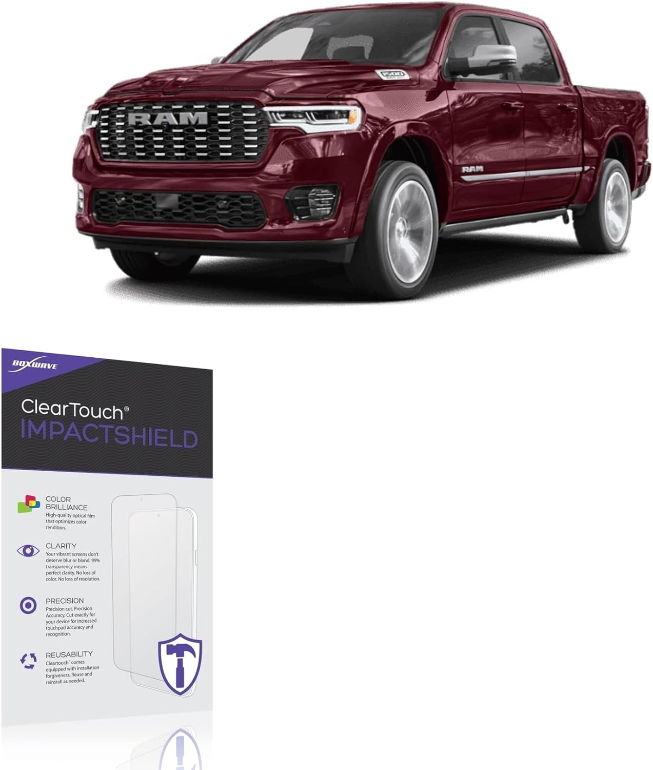 BoxWave Screen Protector Compatible With Dodge 2025 Ram 1500 Passenger Display (10.25 in) - ClearTouch ImpactShield (2-Pack), Impenetrable Screen Protector Flexible Film