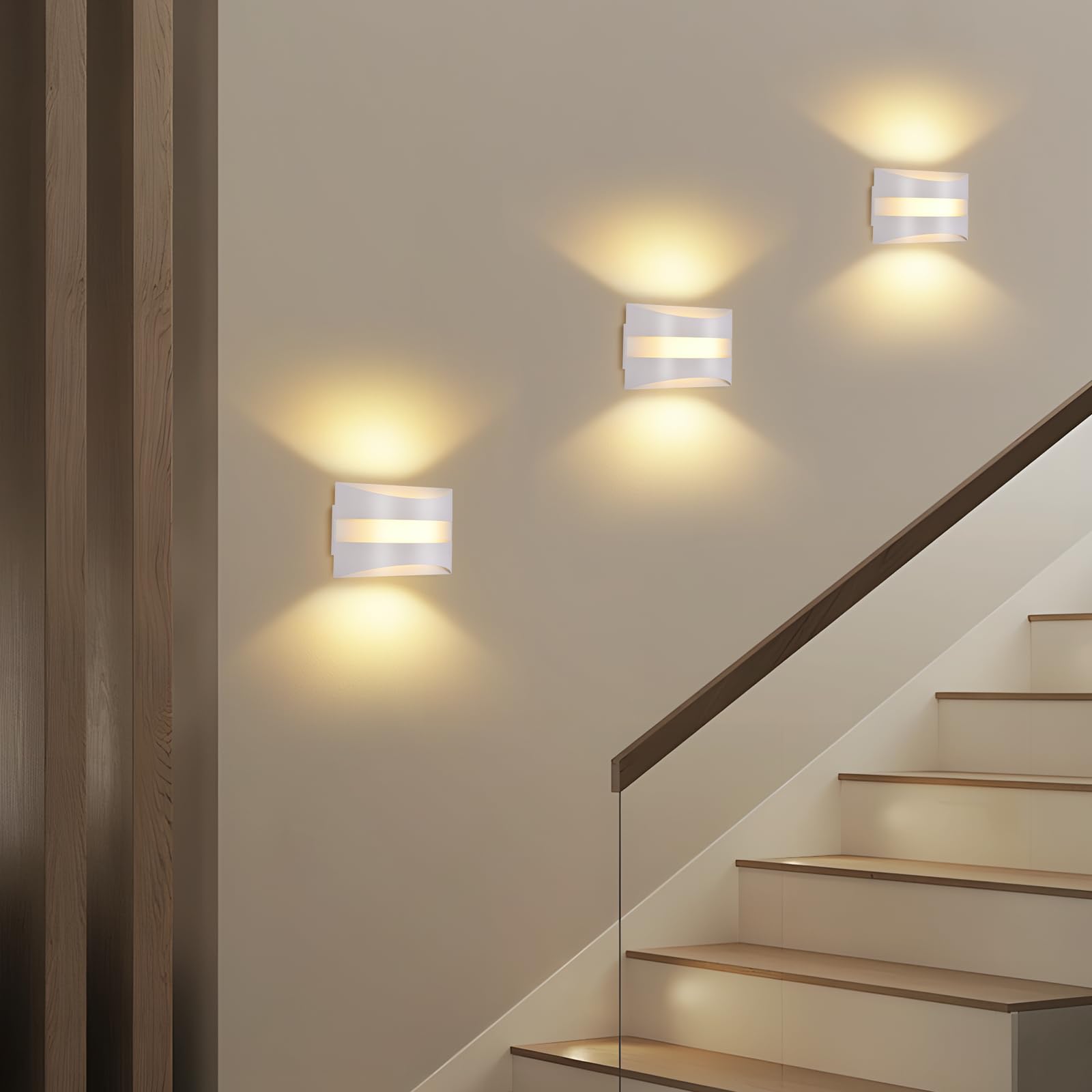 Homefire LED Wandleuchte Innen Wandlampe 4ER 5W Weiß Modern Design | Wandbeleuchtung Wohnzimmer 3000K Up and Down Leuchten Flur Lampe Wand Aus Metall+Acryl Wandlicht für Schlafzimmer Treppenhaus