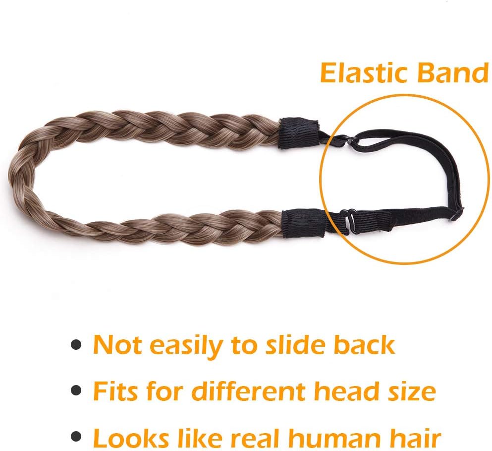 Silk-co Plaited Head Band Hairpiece Braided Weave Hair Accessories Bohemian Plait Elastic Headband in Ash Blonde mixed Drak Blonde Twist Front - Image 5