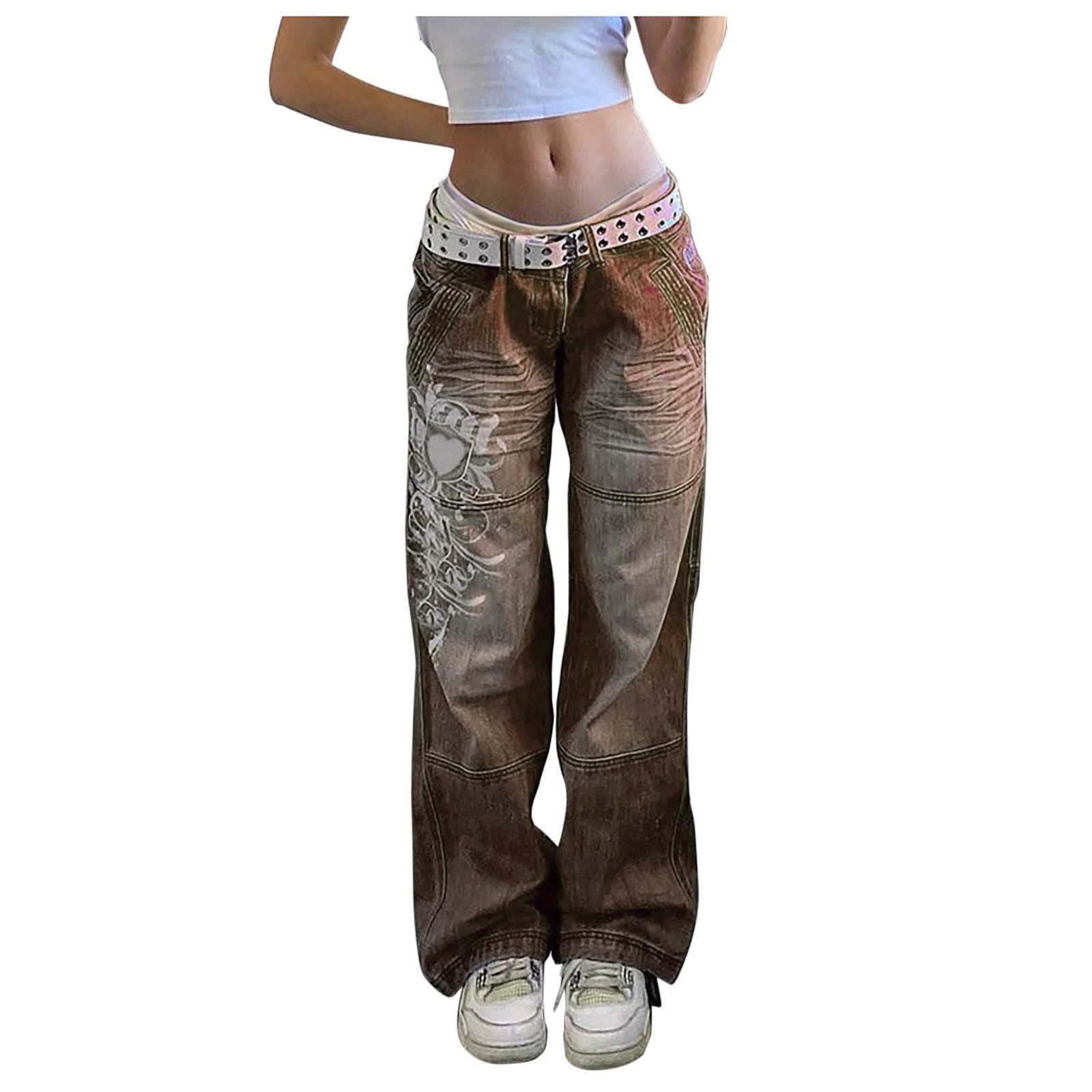 Jeans da donna a vita bassa, con stampa, stile casual
