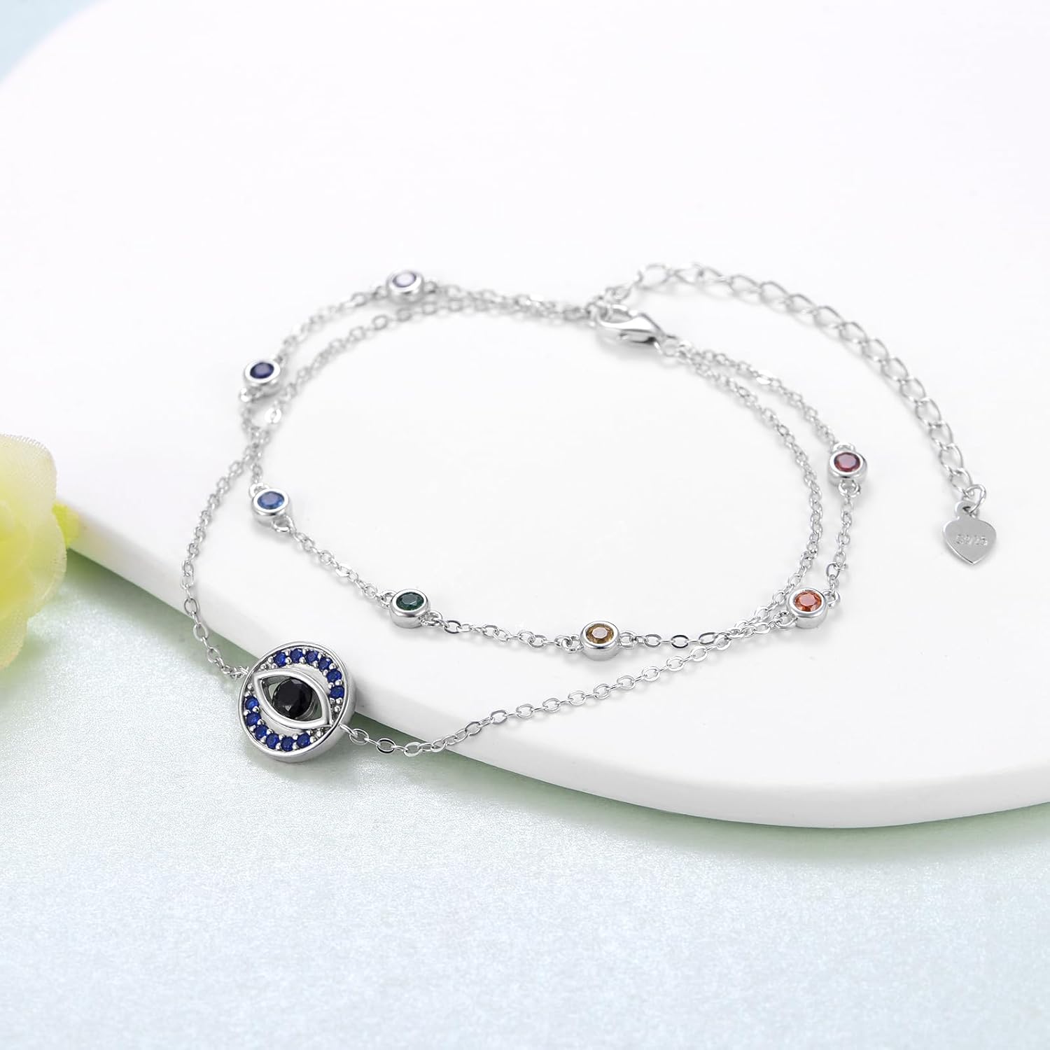 Evil Eye/Lotus Anklets 925 Sterling Silver Chakra Anklet Bracelet Chakra Jewelry Gifts for Women