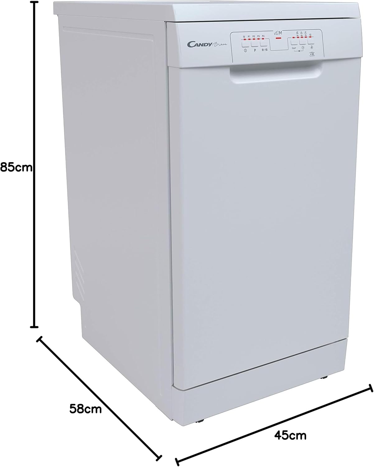 Diagram showing the dimensions of the Candy Brava CDPH 2L1049W-01 dishwasher.