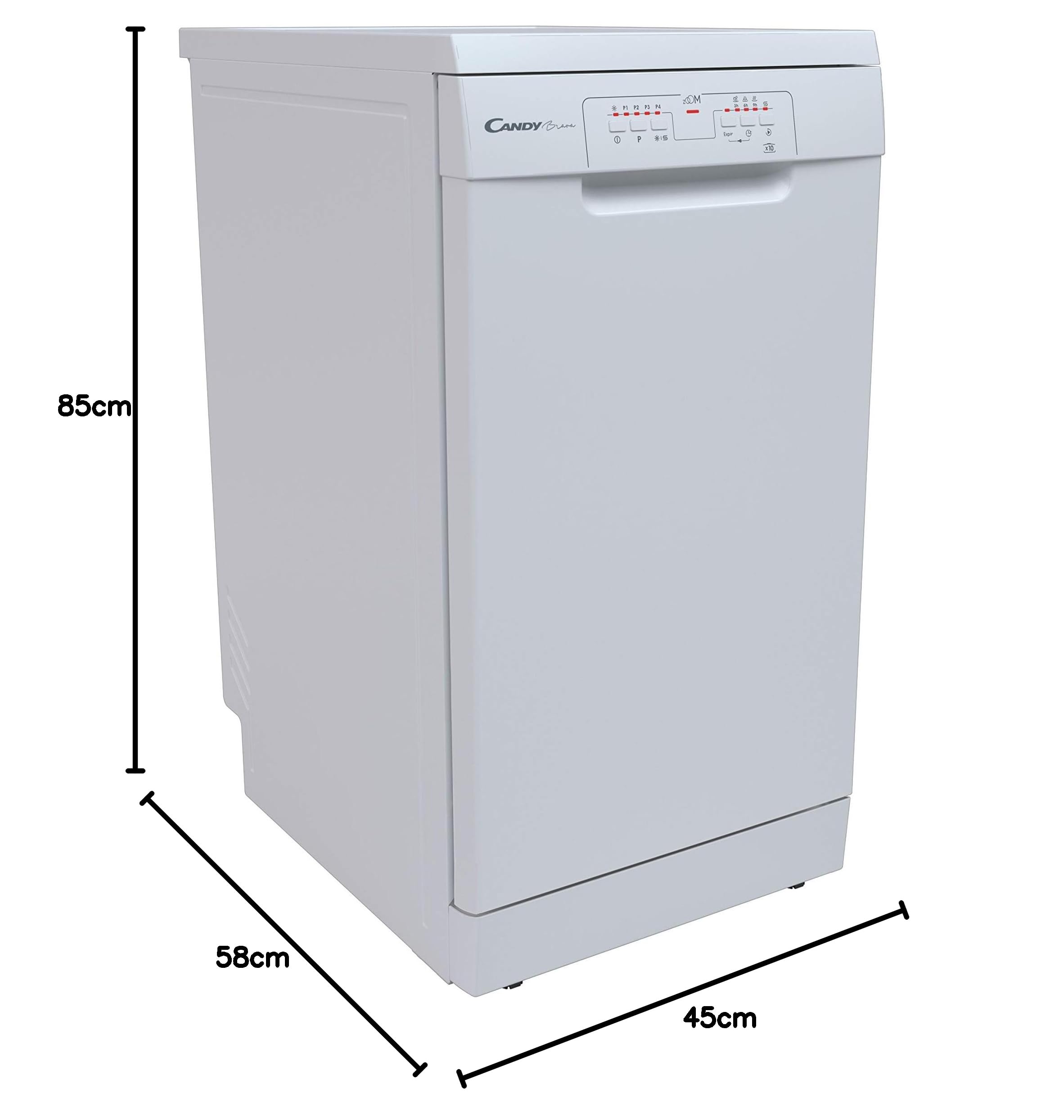 Candy Brava CDPH 2L1049W Lavastoviglie Slim, 10 Coperti, 5 Programmi, Ciclo Rapido, Partenza Ritardata, Classe E, 45x58x82 cm, Bianco