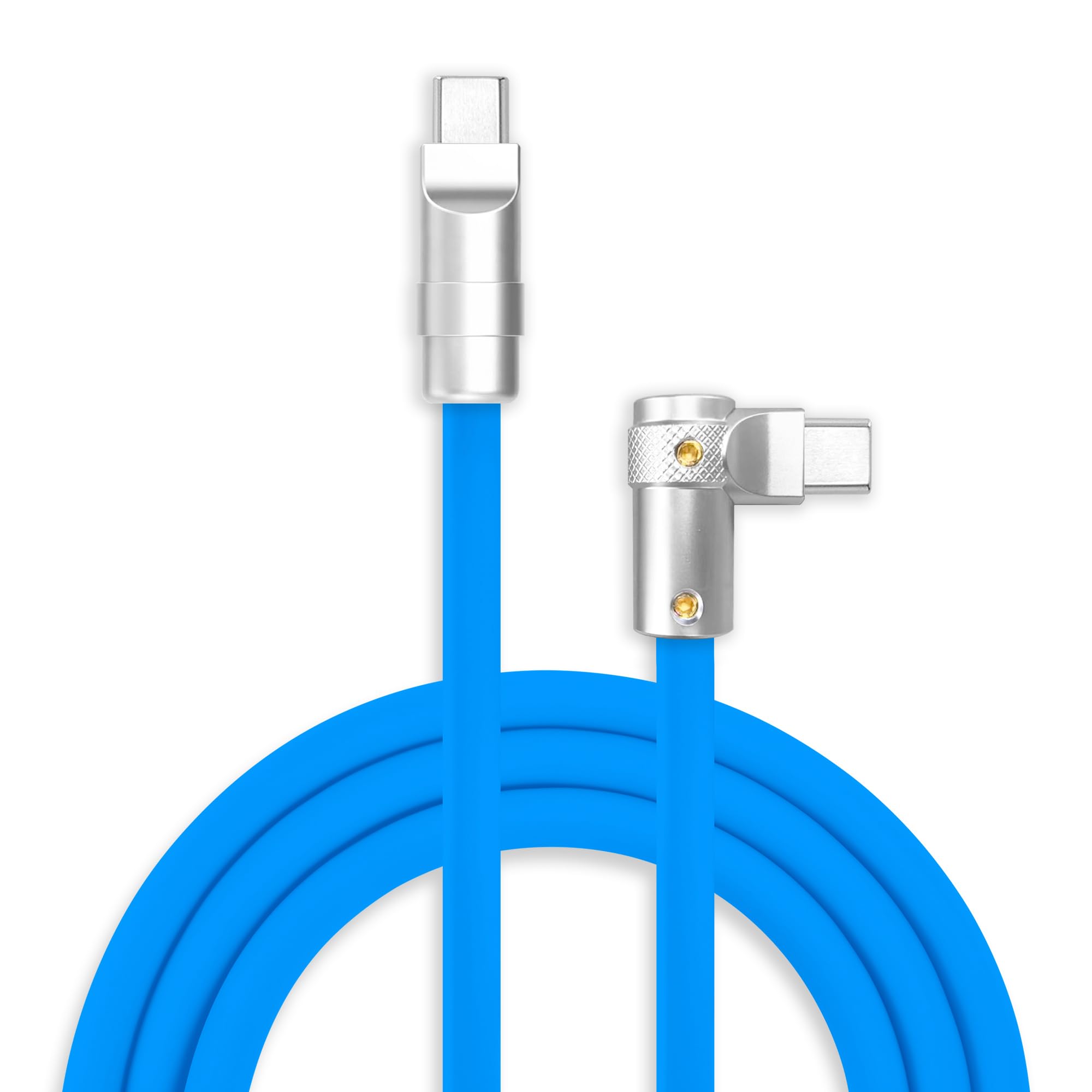 chubbycable FlexElbow 90 Degree 240W Fast Charging Cable Right Angle USB C Cable Silicone Charging Cord Compatible with iPhone 17-15 Series iPad, Blue