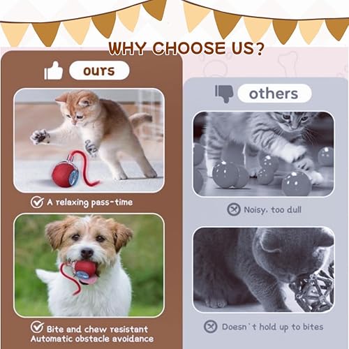 Miniatura 5 de Pelota interactiva de juguete para gatos de interior y perro, bola inteligente de 360 con ruedas automáticas para mascotas con plumas de reemplazo,