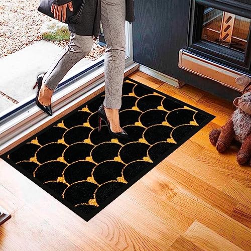 Homatz Door Mat Indoor Outdoor - Scales Heavy Duty Rubber, Floor and Kitchen Mats G Non Slip, Dirt Trapper - Washable Doormats Super Absorbent Barrier Mat (Gold/Black, 40 x 60 cm)