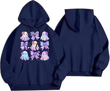 Halloween Hoodies for Women 2025 Fall Fashion Long Sleeve Cute Ghost Graphic Lightweight Hoodie with Pockets