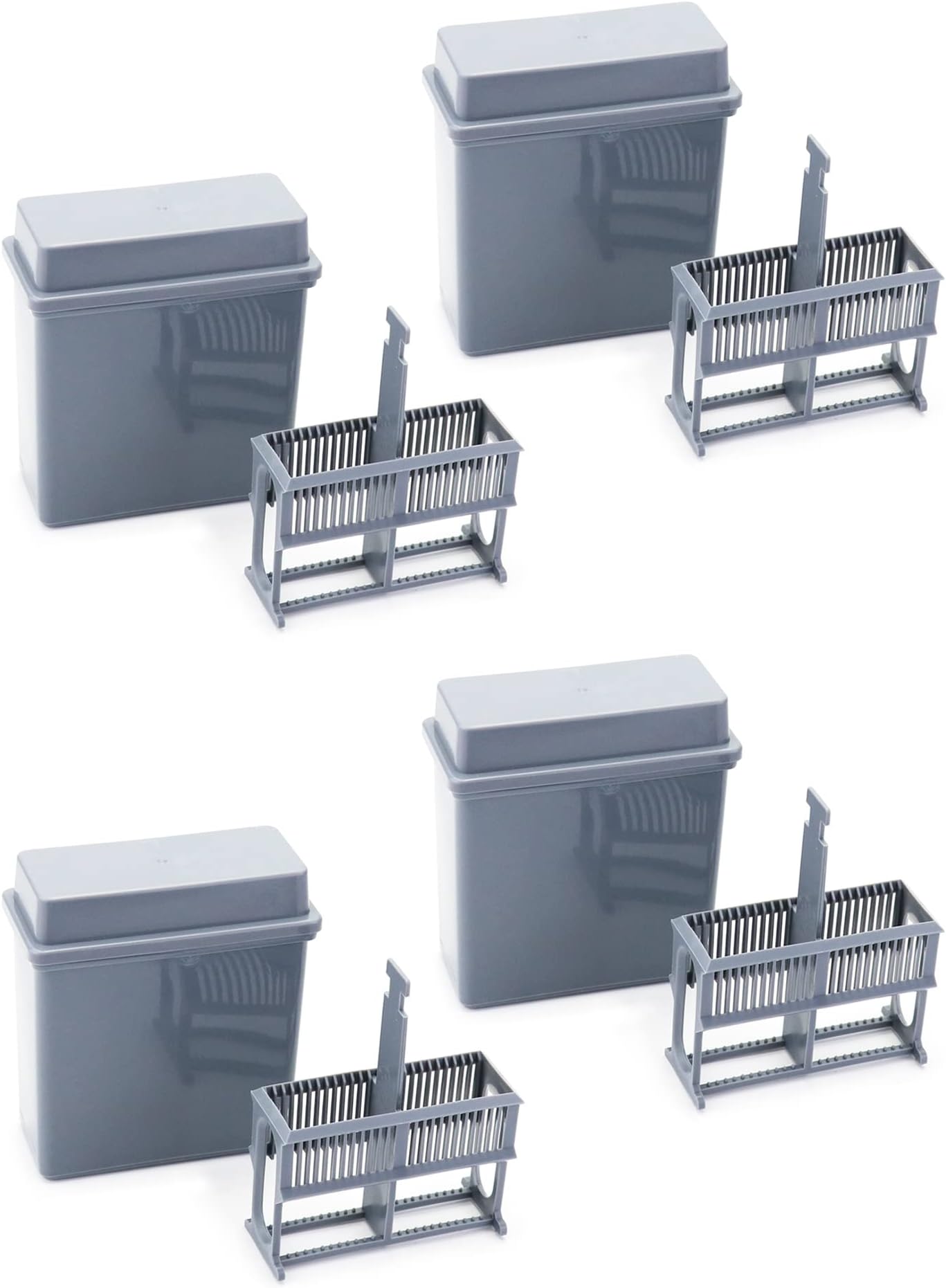 QWORK Microscope Slides Staining Jar and Rack, 24-Slots, 4 Pack, Grey
