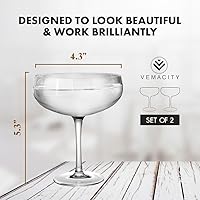 Vista 6 de VEMACITY - Elegante juego de 2 copas de cóctel Coupé sopladas a mano (10 onzas) - Copas de Martini de cristal expreso, platillos de champán