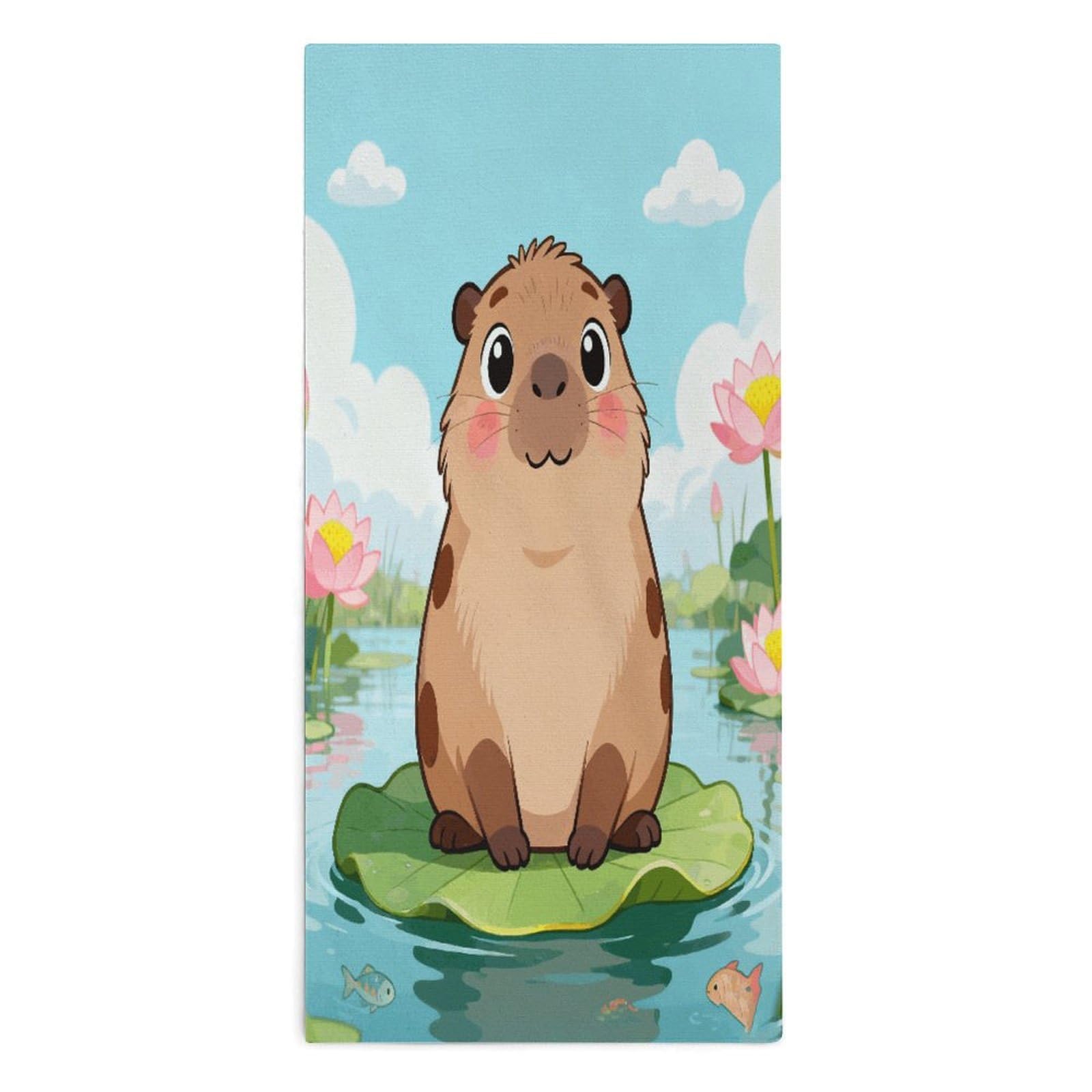 VstaDank The Capybara in The Lotus Pond Towel Quick Dry Absorbent Towels for Beach Thin Soft Lightweight Travel Bath Towel Sand Free Super Microfiber Face Towels for Sport Bath Adults