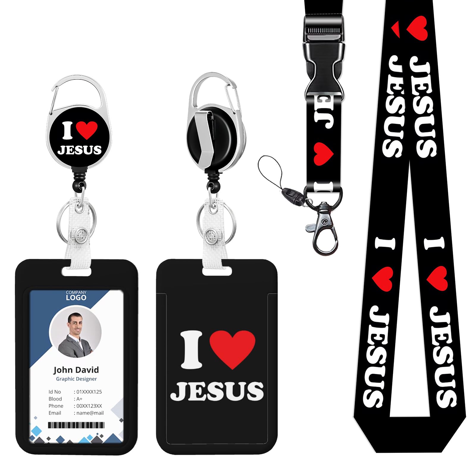 ID Badge Holder with Lanyard I Love Jesus Retractable Reel Lanyards for ID Badges Name Tag Clips Funny Nurse Teacher Office Student Gift
