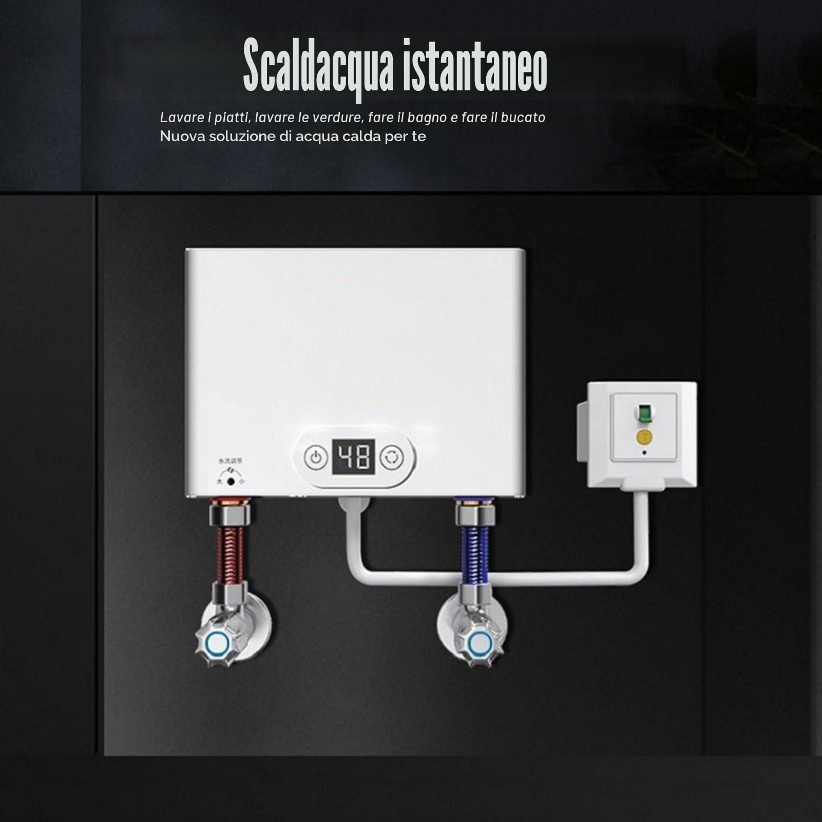 Mxzzand Scaldabagno Elettrico Istantaneo, Scaldabagno Senza Serbatoio in ABS, Risparmio Energetico e Idrico, 220V, Installazione Semplice Sotto Lavello