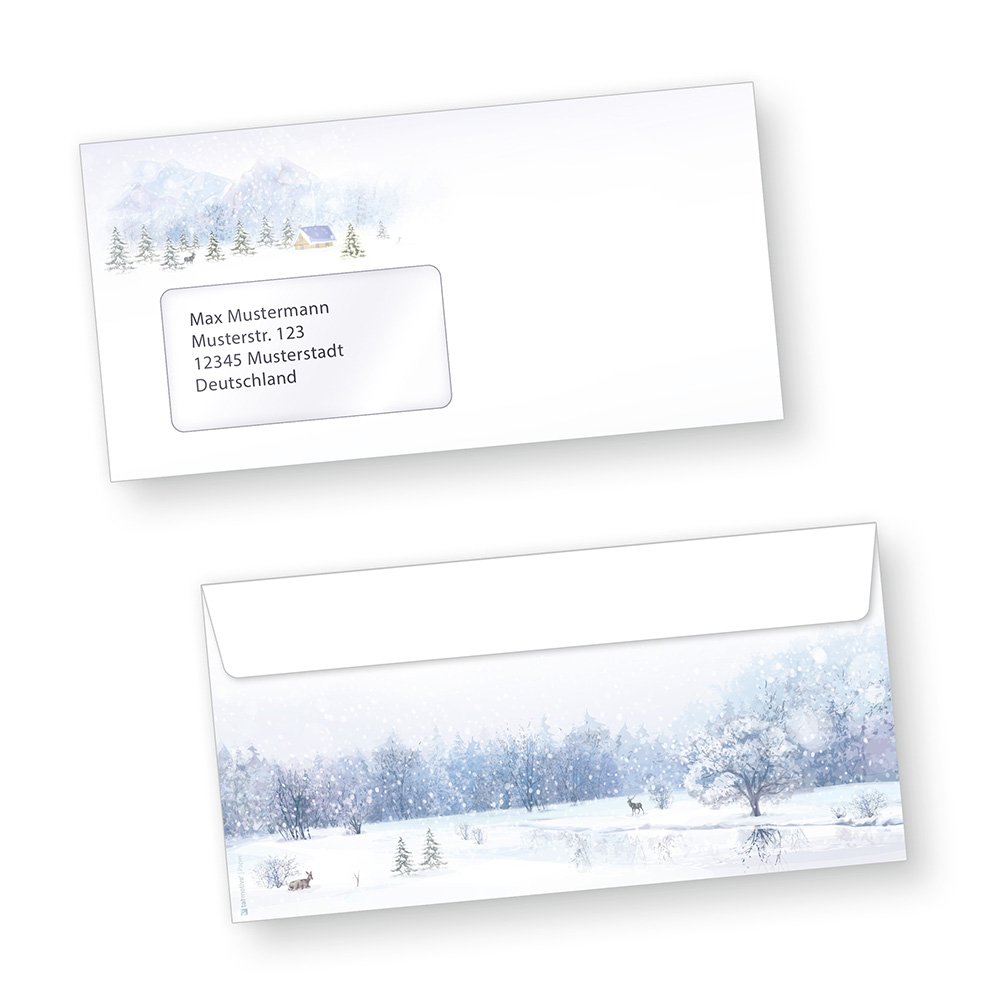 Briefpapier Weiße Weihnachten 250 Sets mit Fensterumschlag Weihnachtsbriefpapier mit Umschläge weihnachtliches Papier A4
