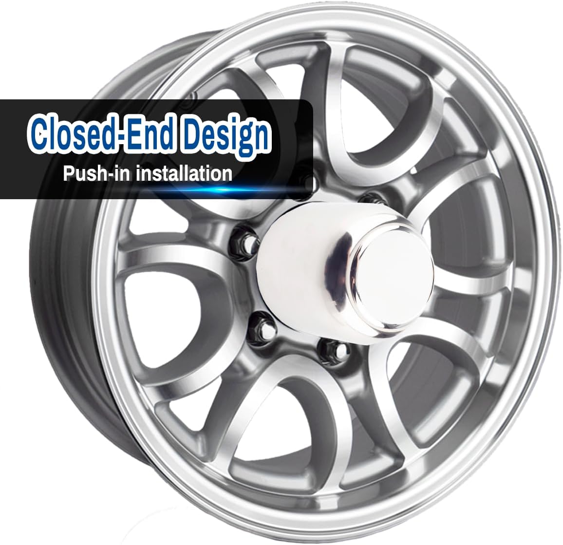 3.19 Inch Stainless Steels Trailer Wheel Center Caps Fit 3.19" Center Bore Truck Trailer RV SUV Wheels Rims, Chrome Silver Push Through Hub Covers, 4Pcs, Height 3.62 in