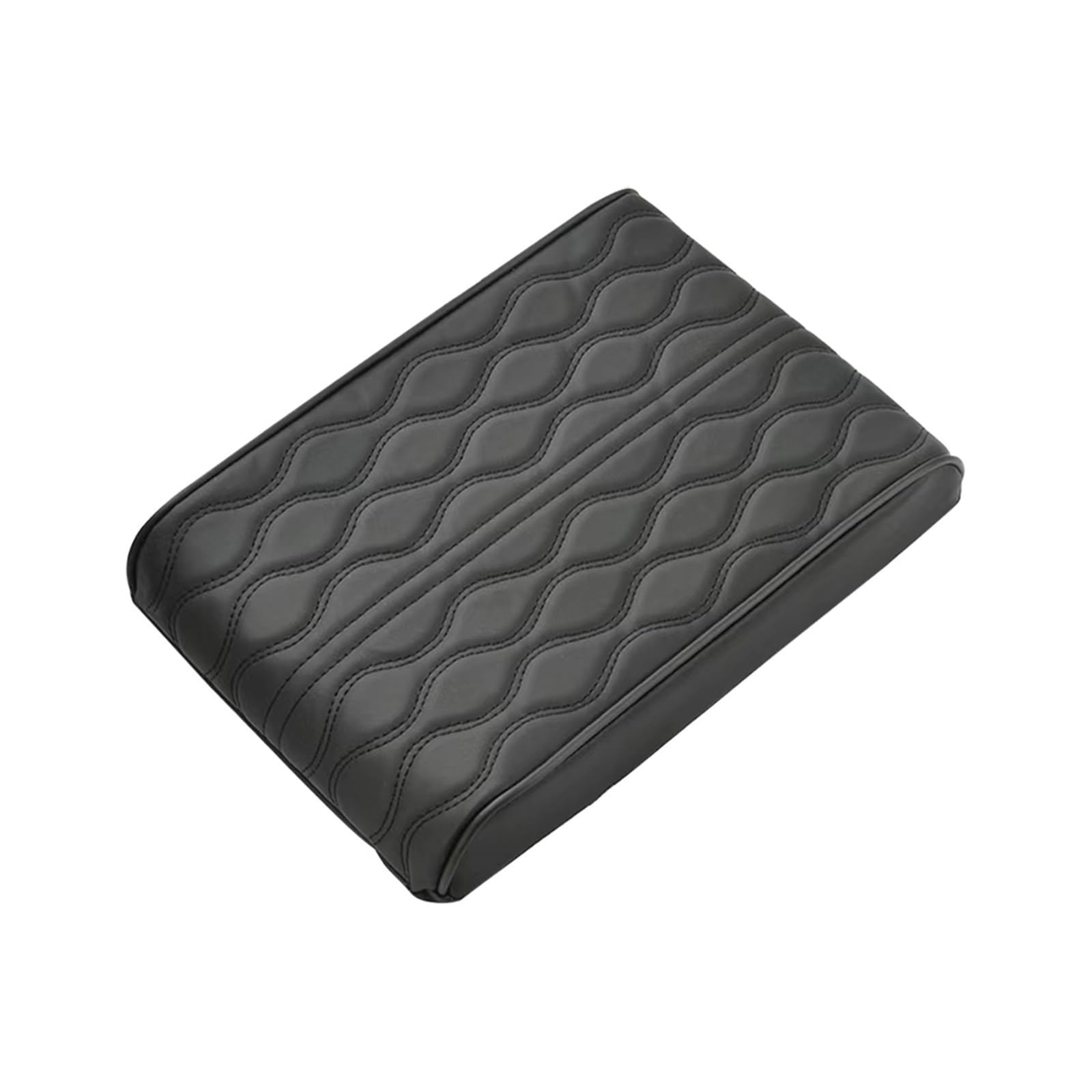 AWEUDNHI Car Armrest Box Wave Embroidery PU Leather Car Armrest Mat Center Console Arm Rest Protection Cushion Auto Armrests Storage Box Cover Pad Console Armrest(Black)