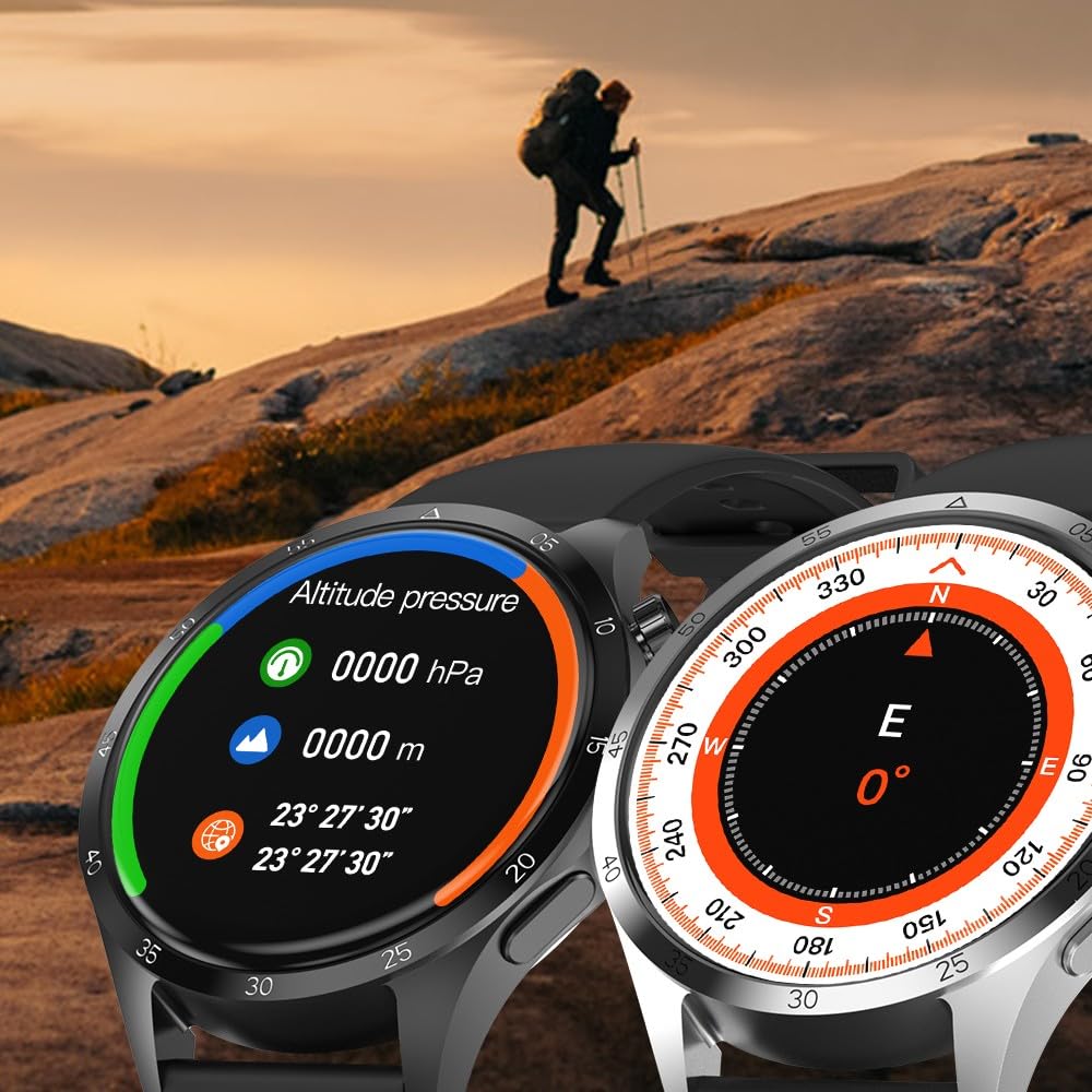 Smartwatch GT4 PRO + Słuchawki Bezprzewodowe Bluetooth | Pulsometr, Ciśnienie, SpO₂, Temperatura, Rozmowy, 11 Trybów Sportowych, IP68, 2 Paski, 580 Tarczy, RDFit, Ekran 1.53" (czarny)