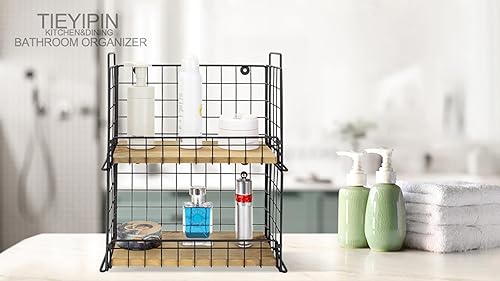 Miniatura 6 de TIEYIPIN Cestas colgantes de alambre de metal apilables de 2 niveles, cesta de frutas, estación de aperitivos para encimera, organizador de