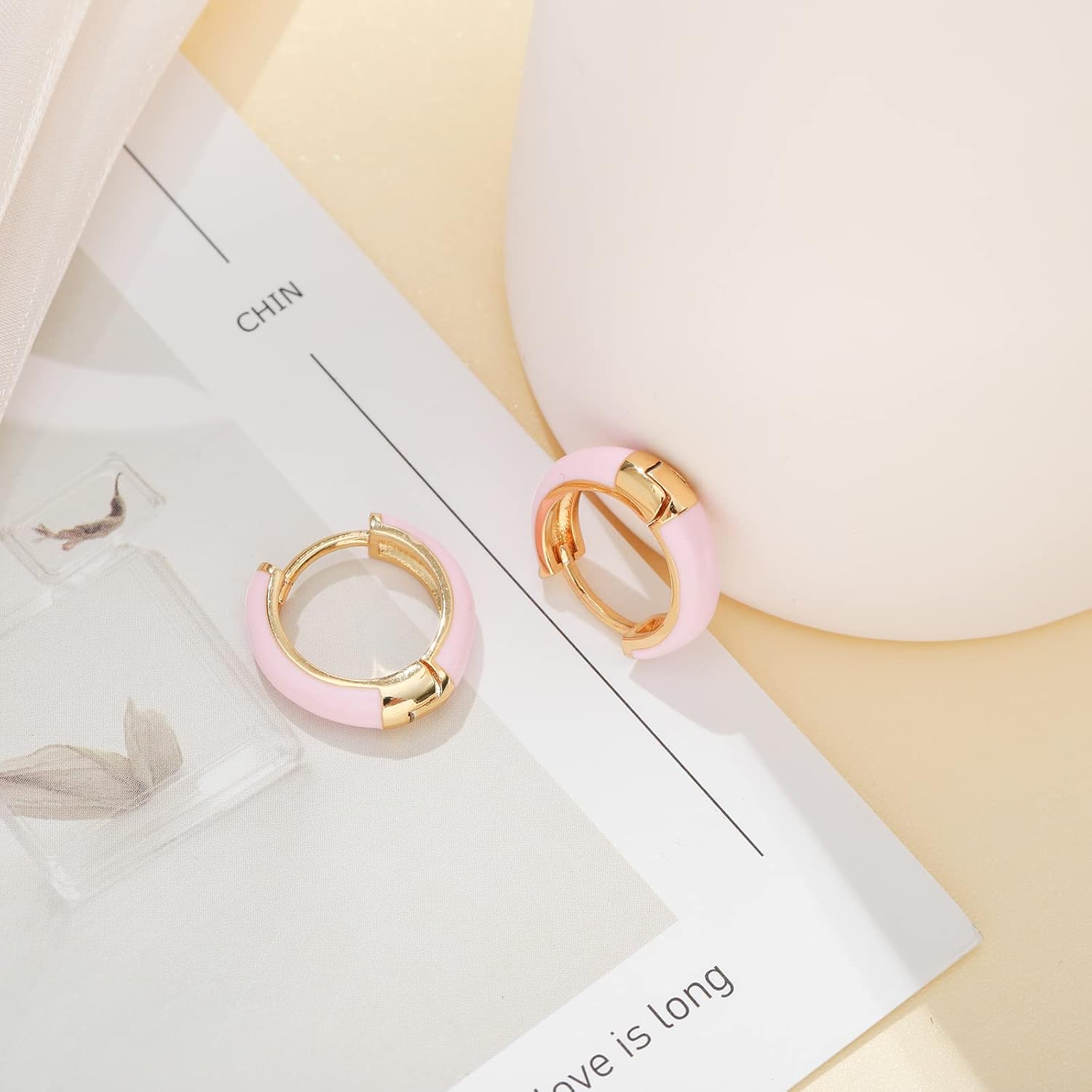 Lourny Small Hoop Earrings for Women, 18K Gold Plated Hypoallergenic Cute Enamel Huggie Earring Gifts for Women - Image 7