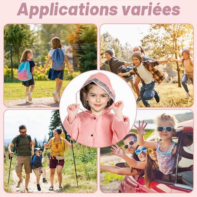 LAMA Manteau de pluie pour enfant - Poncho de pluie léger pour fille - Veste de pluie réutilisable - Cape de pluie avec capuche et housse de sac à dos - Pour vélo, randonnée, camping, voyage