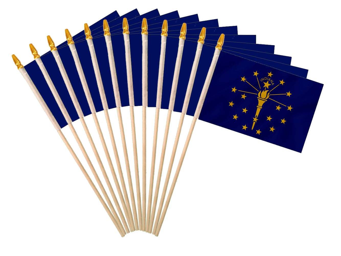 Indiana State Handheld Stick Flag 4x6 Inch 12 Pack Small Mini IN Flag On Wooden Stick For Patriotic Festival Events Party Decoration (IN, 4X6 In)