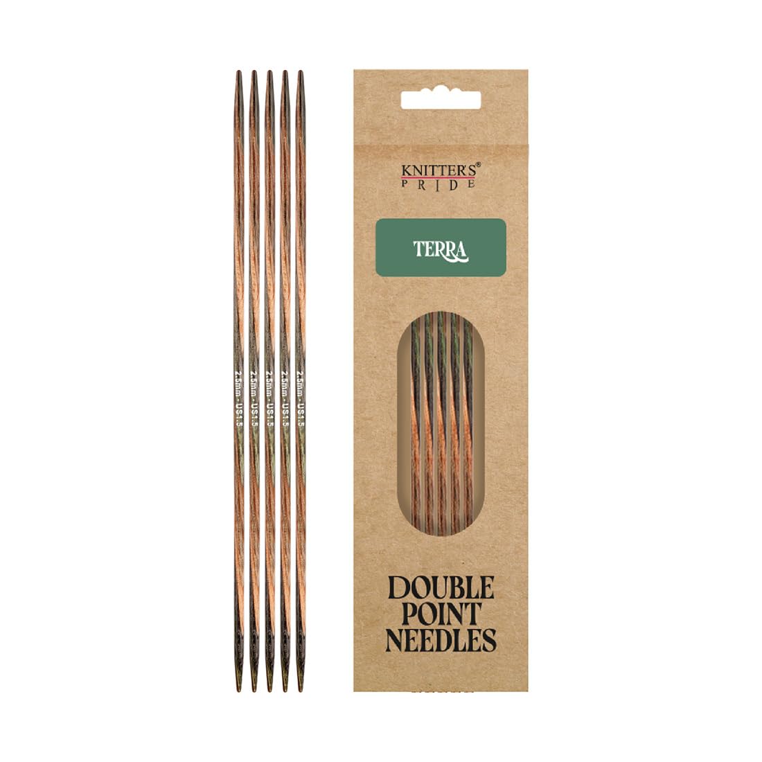 Knitter's Pride Green/Brown Terra Double-Pointed Needle, 15 Cm X 2.5 Mm, Single