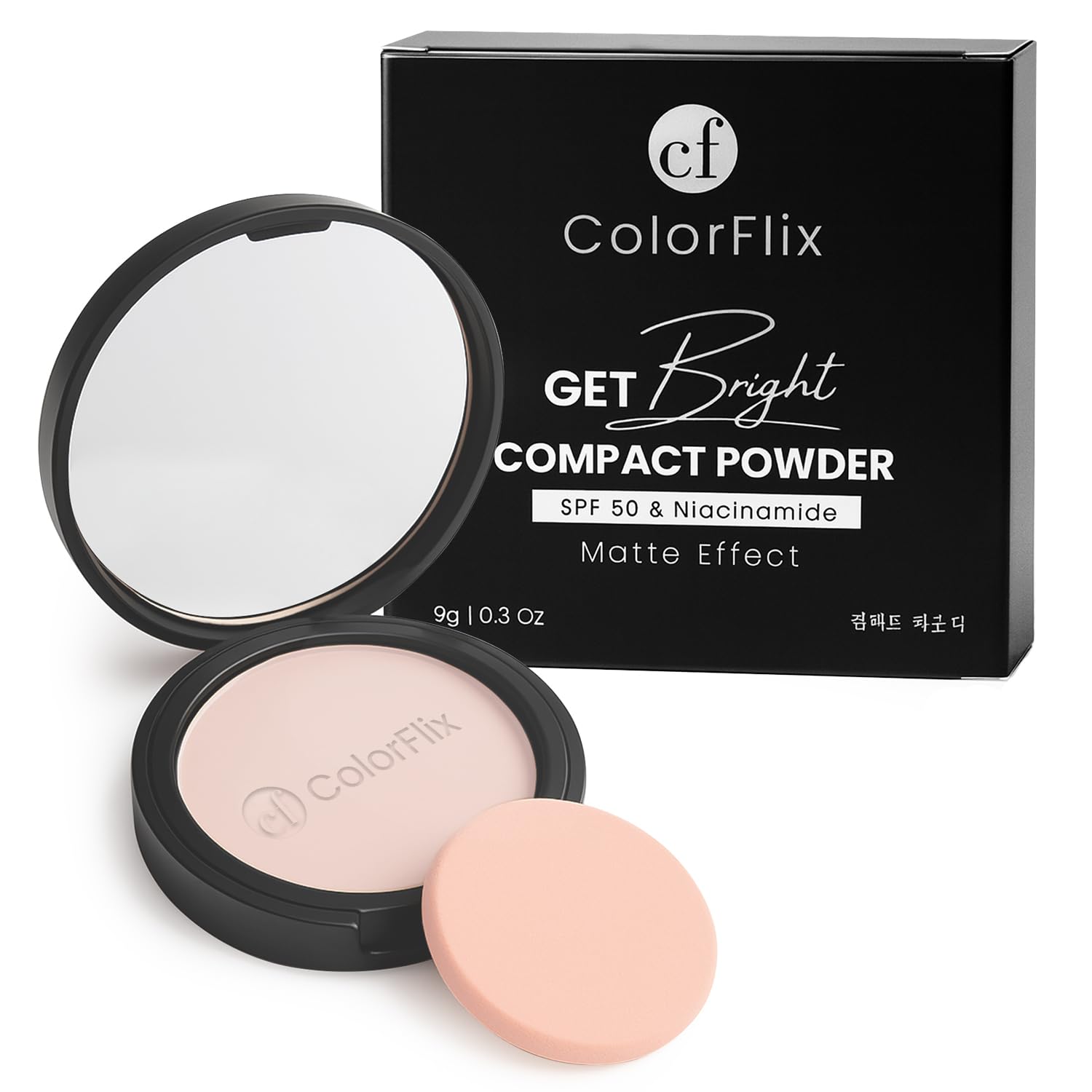 ColorFlix Compact Powder with SPF 50 & Niacinamide, Matte Effect, Long Stay, Oil Control, Lightweight Texture, Smooth Finish Compact for Even Skin Tone & Shine-Free Look – 9g (Beige)
