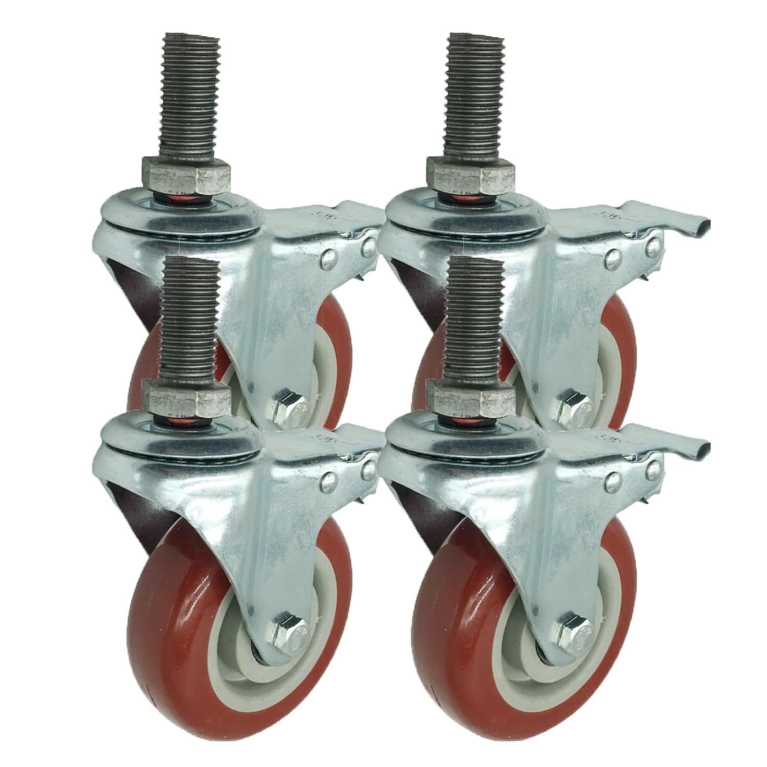 100/125/150 mm zware zwenkwielen met schroefdraad en M20,industriële zwenkwielen met vergrendeling,zwenkwielen voor meubels/trolleys,machine-uitrusting PU-wielen,set van 4 (kleur: 4 inch,maat
