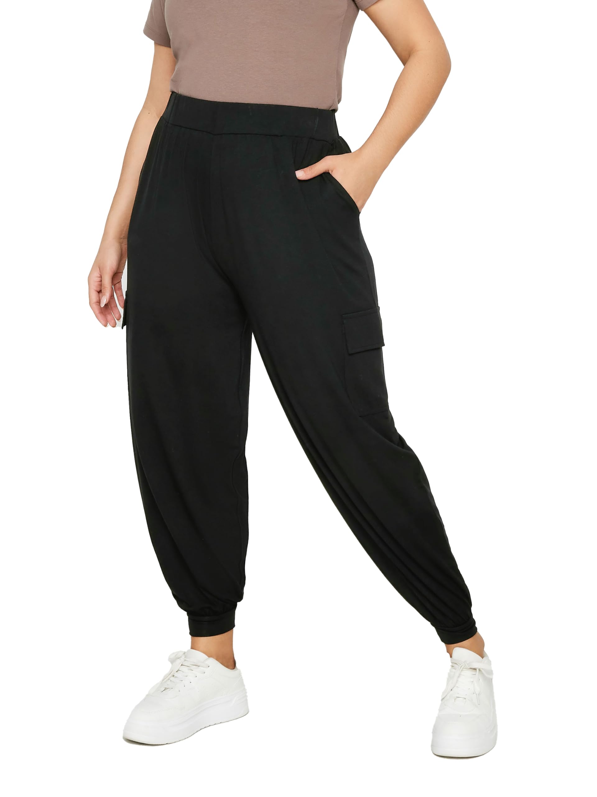 Yours Curve Cargo Pocket Harem Joggers - Women's - Plus Size Curve Black
