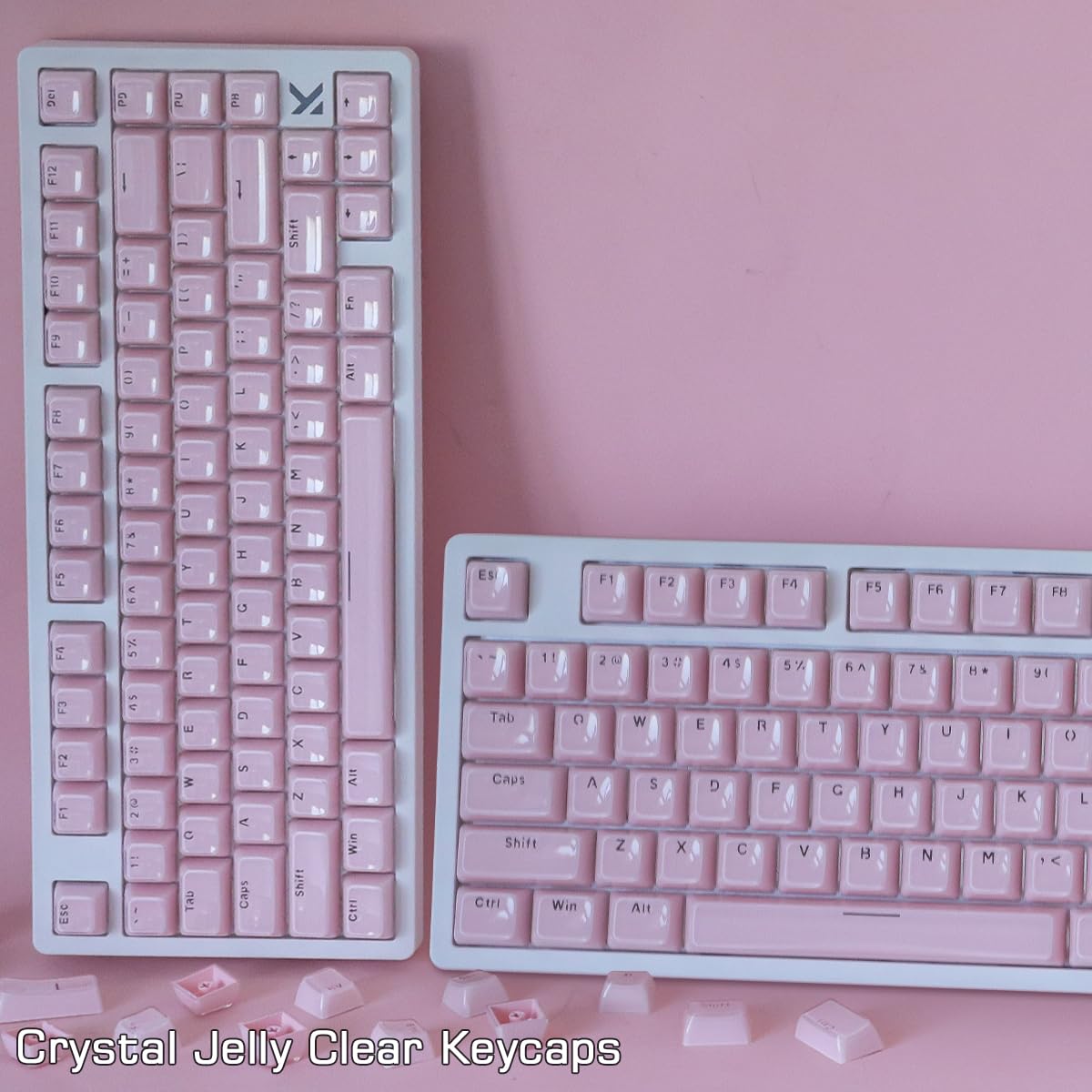 Hyekic PBT Keycaps, kryształowe różowe klawisze z żelem 134 sztuki, przezroczyste, błyszczące, niestandardowe sublimacja barwna, klawisze z profilem OEM do przełączników Cherry Gateron MX, klawiatury