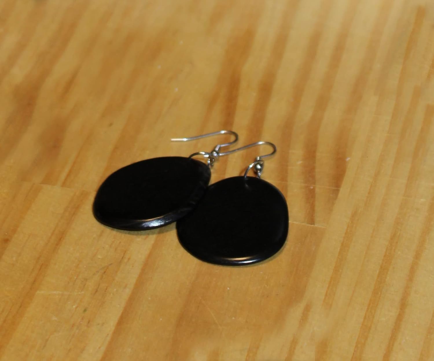 Tagua Earrings Black Chips Handmade Fair Trade, LIghtweight, by Florama Natural Jewelry - Image 4