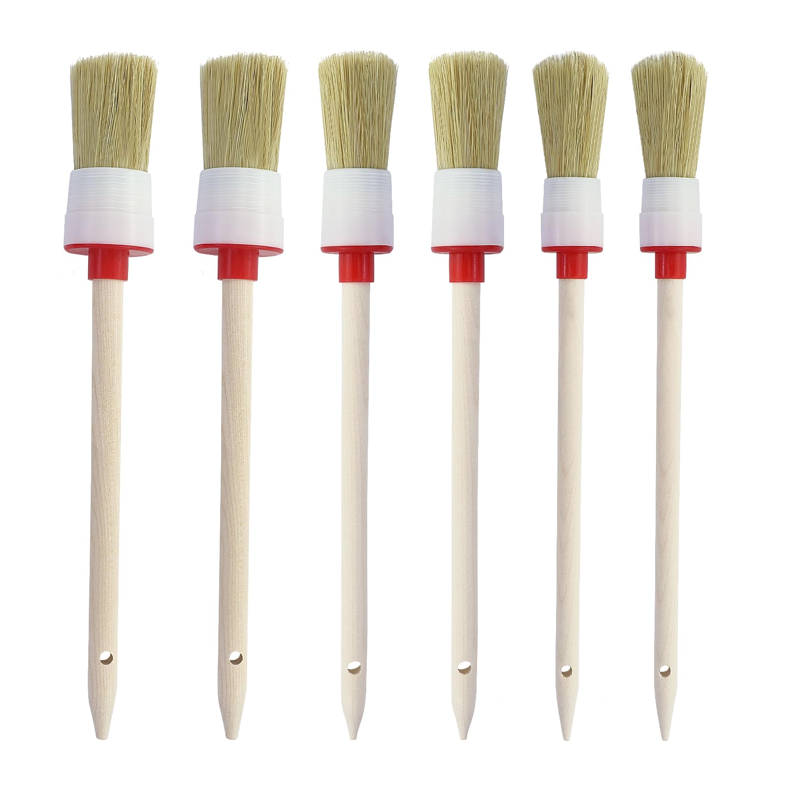 Juego de 6 Pinceles Redondos de Madera Natural Profesional, Brochas de Pelo de Cerdo, Pinceles Redondos de Cerda, 20 mm/25 mm/30 mm – para Pintar Paredes y Muebles – para Uso doméstico