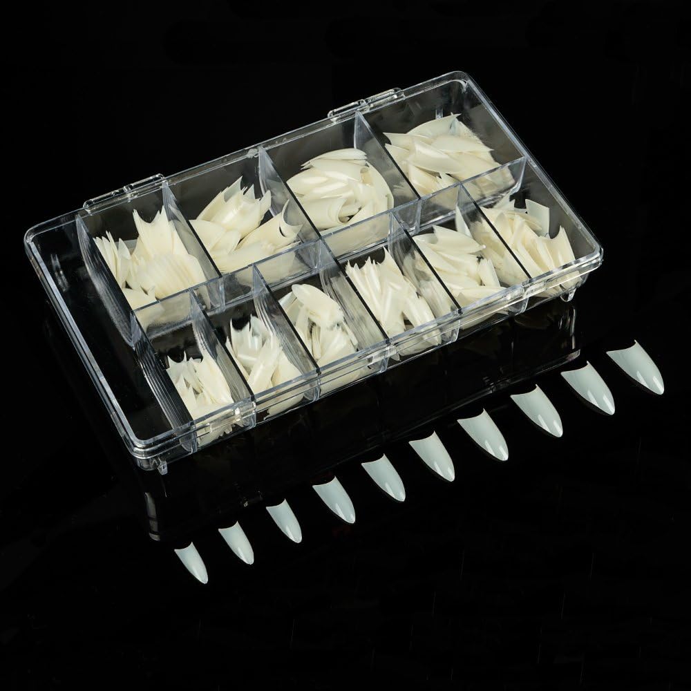 500pcs Stiletto shaped French Natural Color Acrylic UV Gel False Nails Fake Nail Art Tips 10 Sizes with box