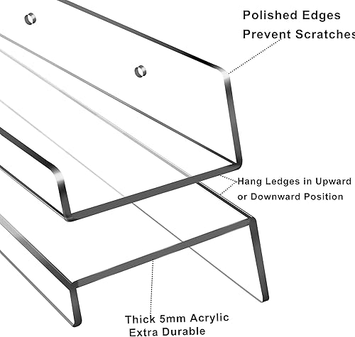 Miniatura 5 de Estantes flotantes de acrílico transparente de 24 pulgadas de largo, estante de pared en forma de U para exhibición de libros, maquillaje,
