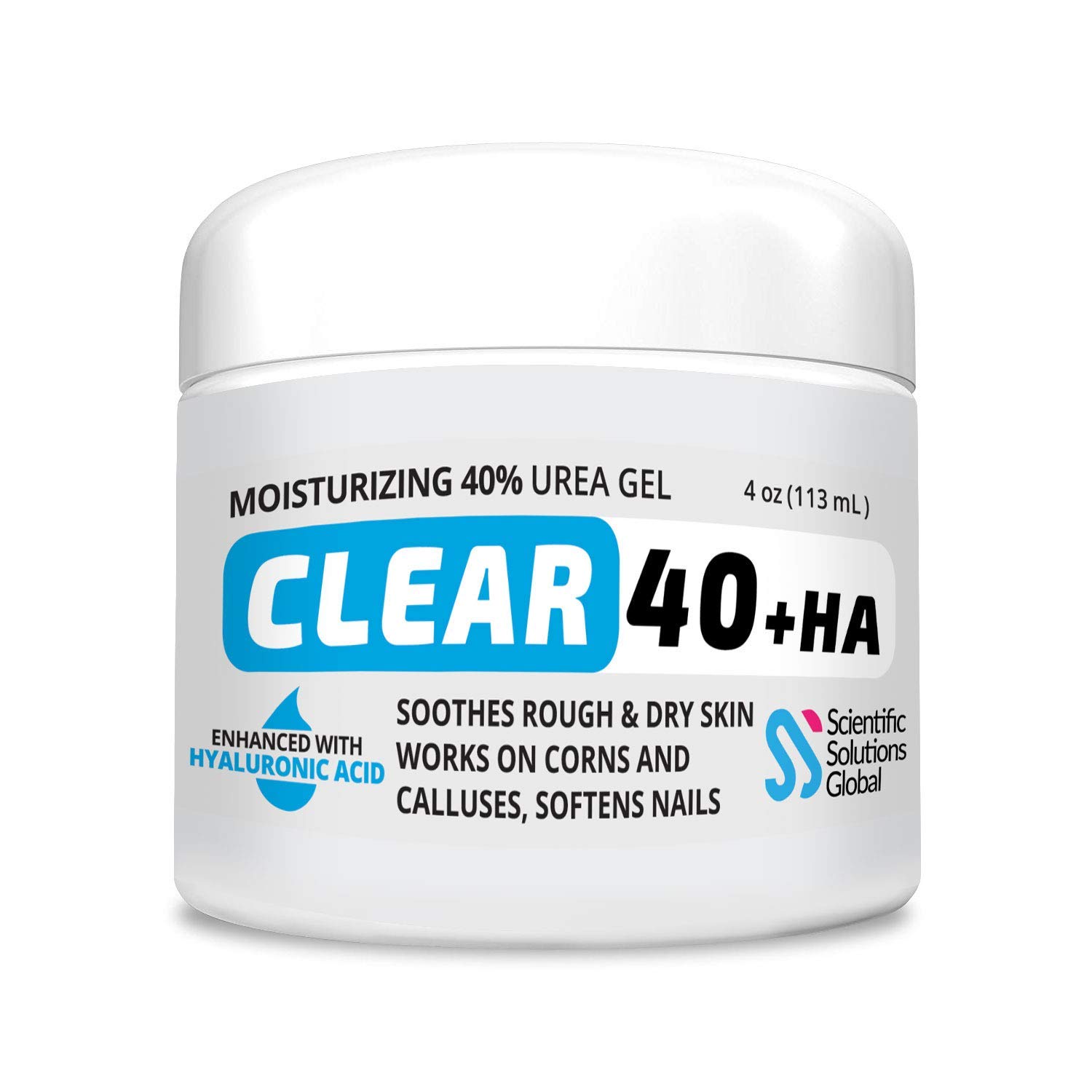 Clear 40 HA, 40% Urea Gel, 1% Hyaluronic Acid, 4 oz w/Tea Tree & Coconut Oil, Aloe Vera, Callus & Corn Remover Softens Cra...