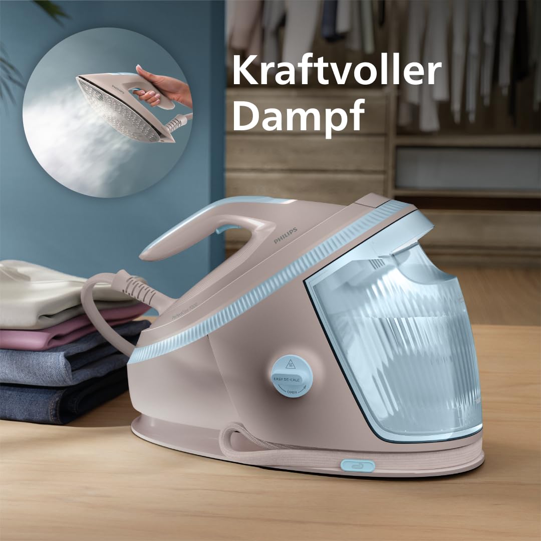 Philips PerfectCare Dampfbügelstation 7000 Serie - 600g Dampfstoß, 8,5 Bar Druck, OptimalTEMP, SteamGlide Elite Sohle, Abnehmbarer 1,5L Tank, Vertikaldampf, Easy De-Calc (PSG7200/60)