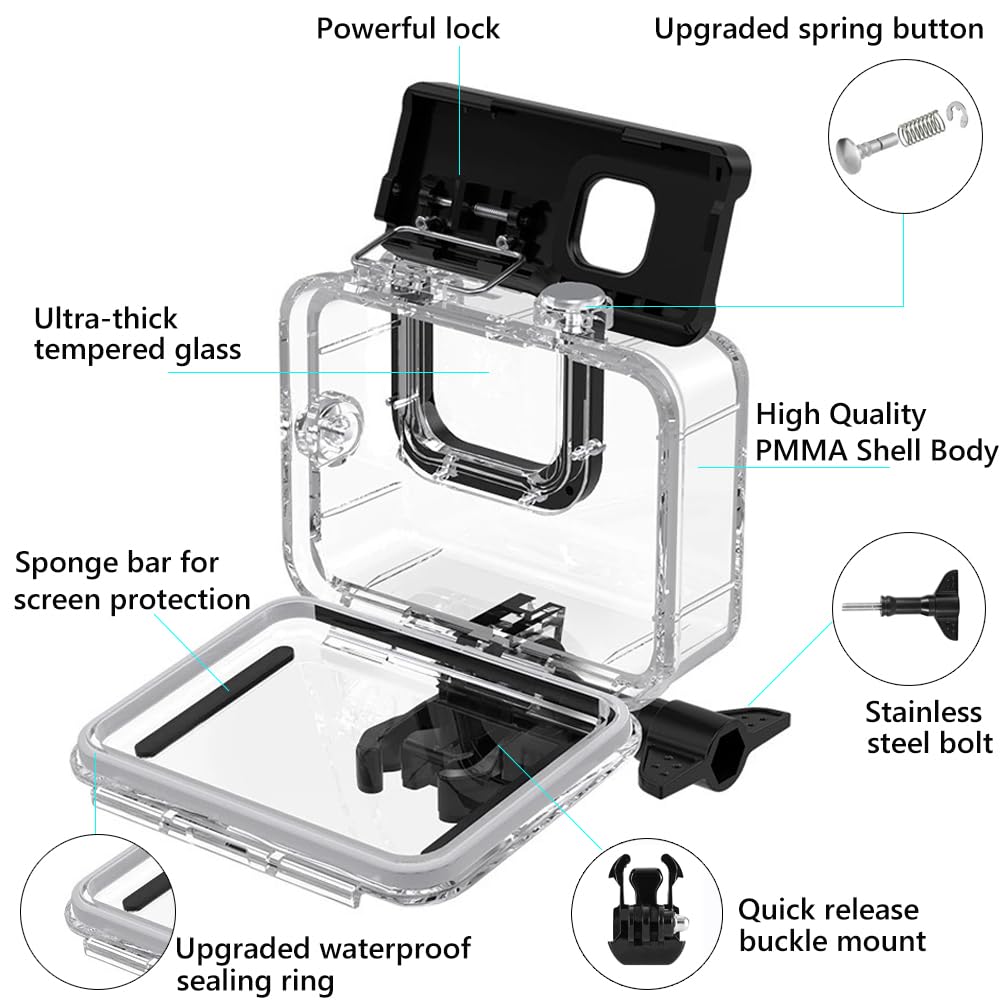 Custodia Impermeabile per Gopro Hero 13/12/11/10/9 Black, 60M Custodia Subacquea Accessori, Subacquea Diving Trasparente Custodia Protettiva Shell Hero 13 12 11 10 9