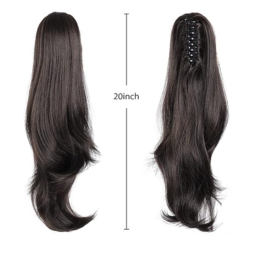 Miniatura 7 de HSPJHTM - Extensiones de cabello negro, pinza de extensiones de cola de caballo para mujer, extensiones de cabello rizado de 20 pulgadas,