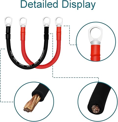 Miniatura 116 de Cables de batería 4 AWG con terminales de cobre de 3/8 pulgadas (2 piezas de 1 pie)