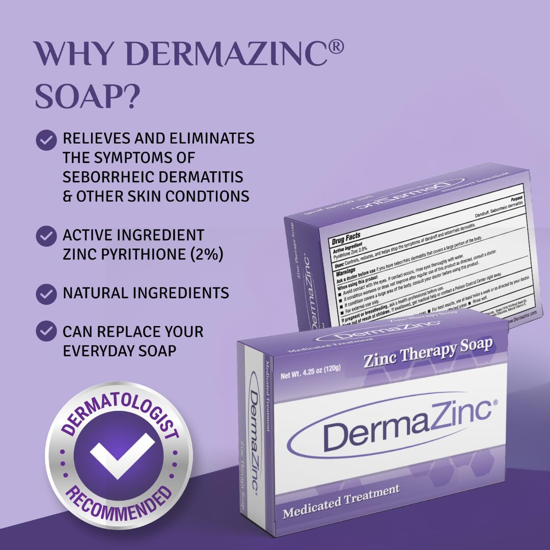 DermaZinc Therapy Soap, Zinc Soap for Skin, Skin Disorder Relief for Psoriasis, Dermatitis, Eczema, and Other Condition Symptoms (Pack of 3)