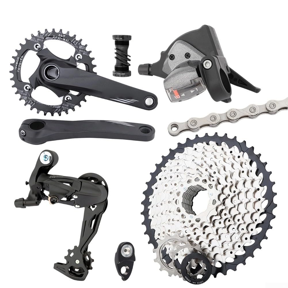 MTB Complete 10-Speed Groupset Hollow Crankset 32T 34T 36T 42T Cassette Wide Gear Range Lightweight Aluminum Precise Shifting Components Compatible with Standard Frames(36Tchainring)