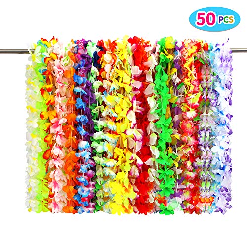 Twister.CK 50pcs Hawaiano Lei Flower Garland, Diadema de Flores de Seda Garland Diadema para Vestido de Fiesta de Playa Luau Verano (Color al Azar)