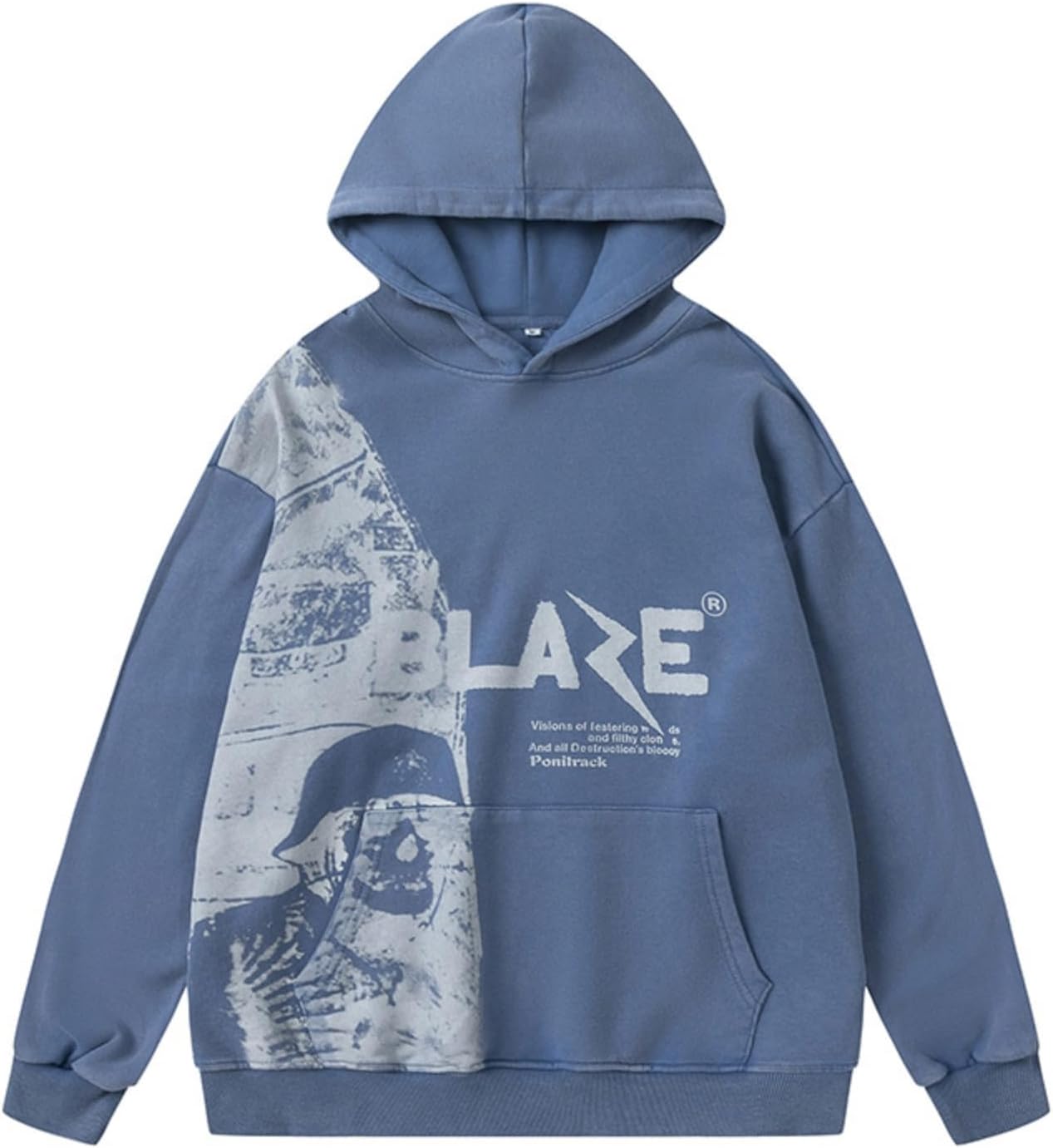 Y2K Hoodie Denim Grunge Hoodies StreetwearCasual Oversize Blaze Print Pattern Skull Hoodie Unisex