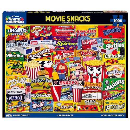Rompecabezas White Mountain de 1000 piezas: Palomitas y dulces de cine, bocadillos para películas | Piezas grandes, regalo para adultos y familia, 24" x 30", collage miniatura 2