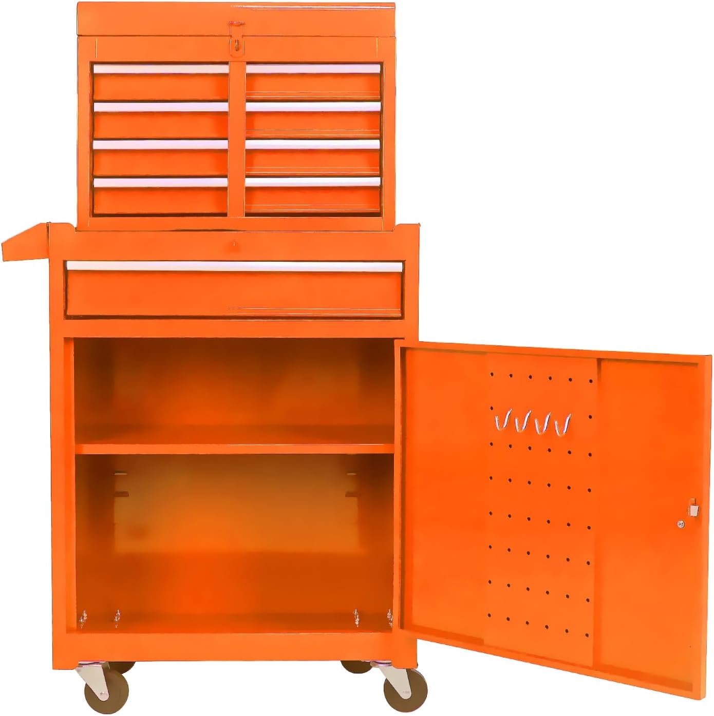 Rolling Tool Chest, 5-Drawer Tool Box Organizer w/Lockable Wheels & Sliding Drawers & Detachable Top & Adjustable Shelf, Tool Storage Cabinet for Garage Workshop(Orange)