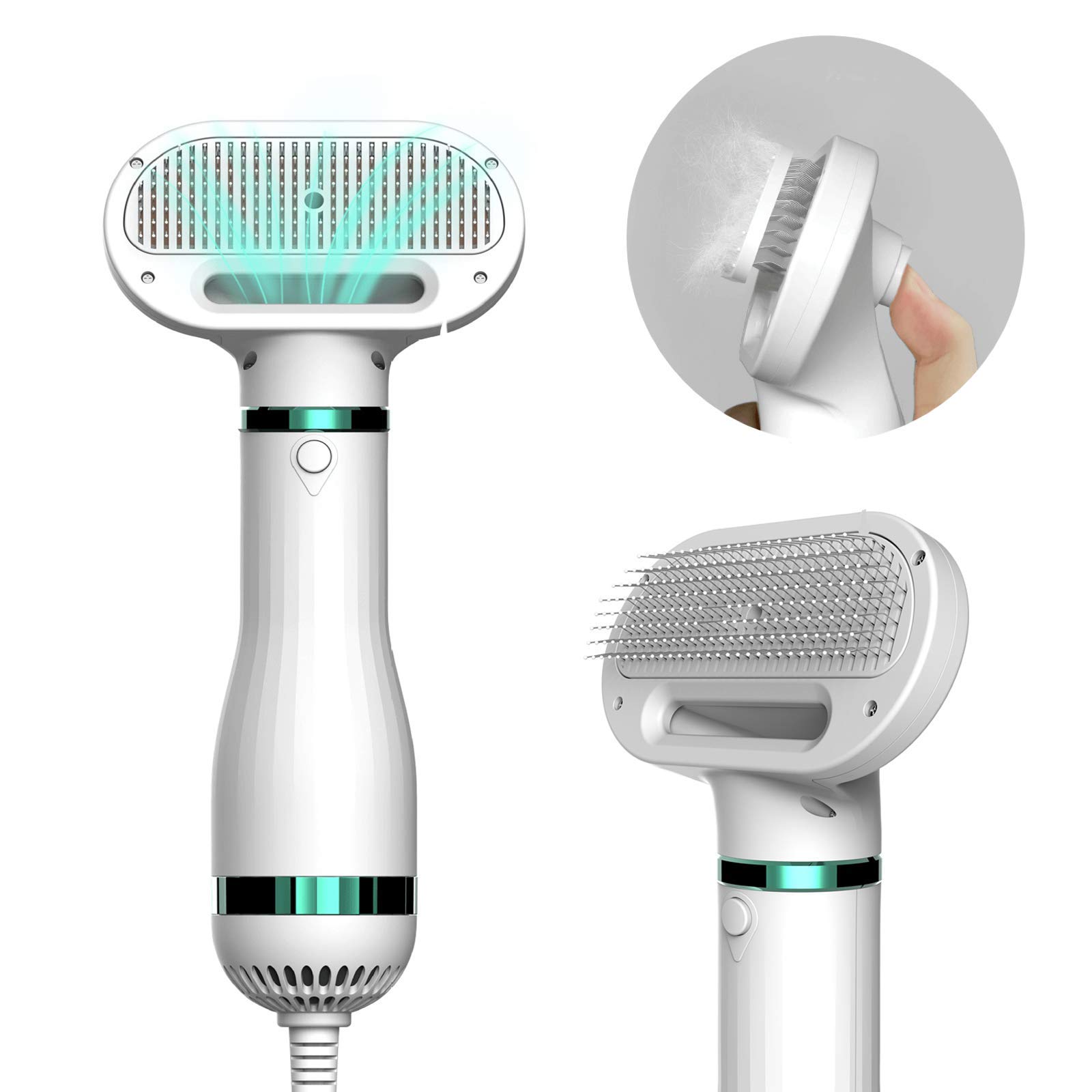 Pet Hair Dryer,3-in-1 Low Noise Pet Grooming Hair Dryer Portable Home Pet Care with Slicker Brush and One-key Cleaning Comb for Small Large Cat Dog,The perfect combination of dog bathing station,white