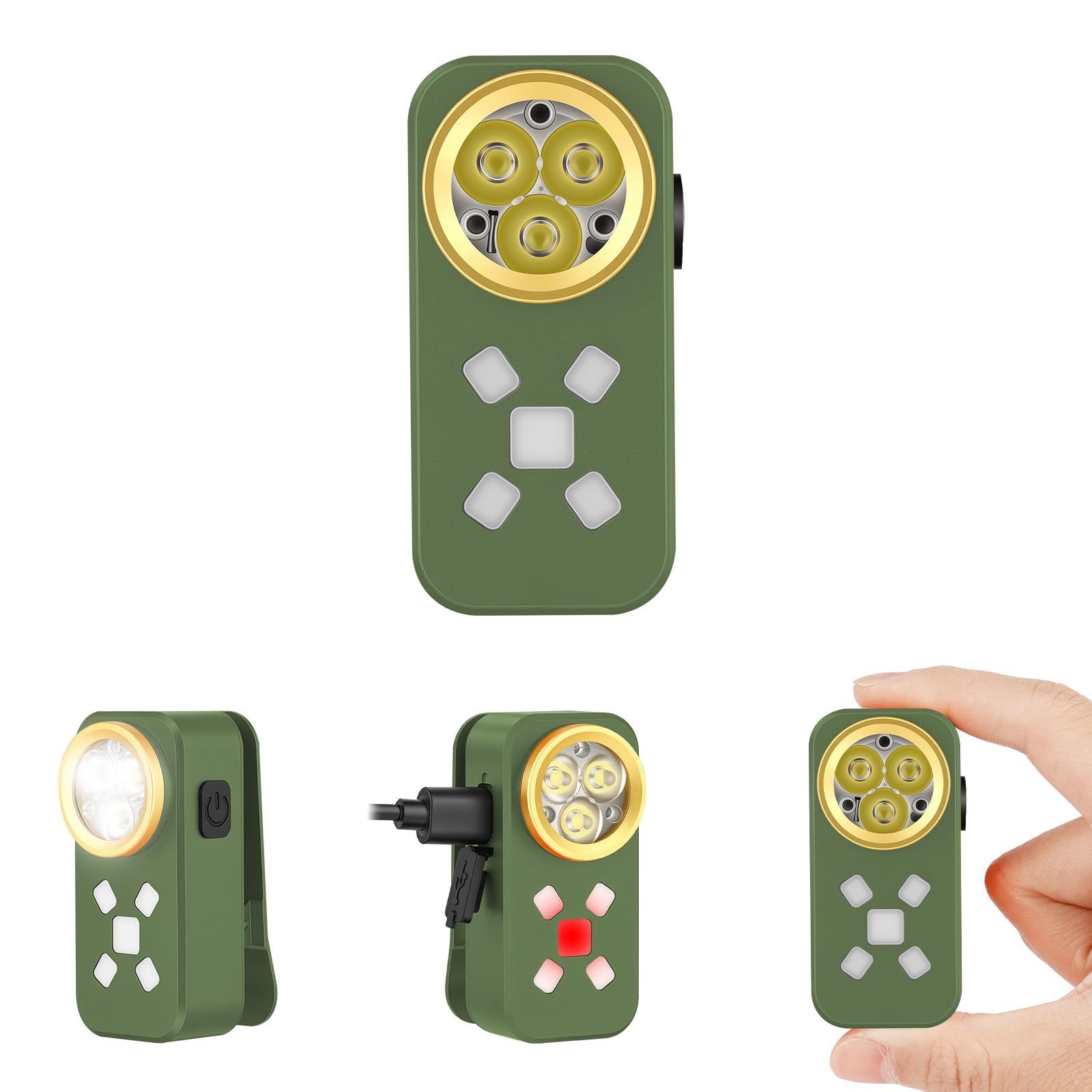 OSDUE EDC Clip Small Torch, Mini LED Torch Rechargeable USB-C, 500 LM Super Bright Flashlight, Waterproof Magnetic Clip on Light for Working Camping Running Car Repair Safety Warning, Green