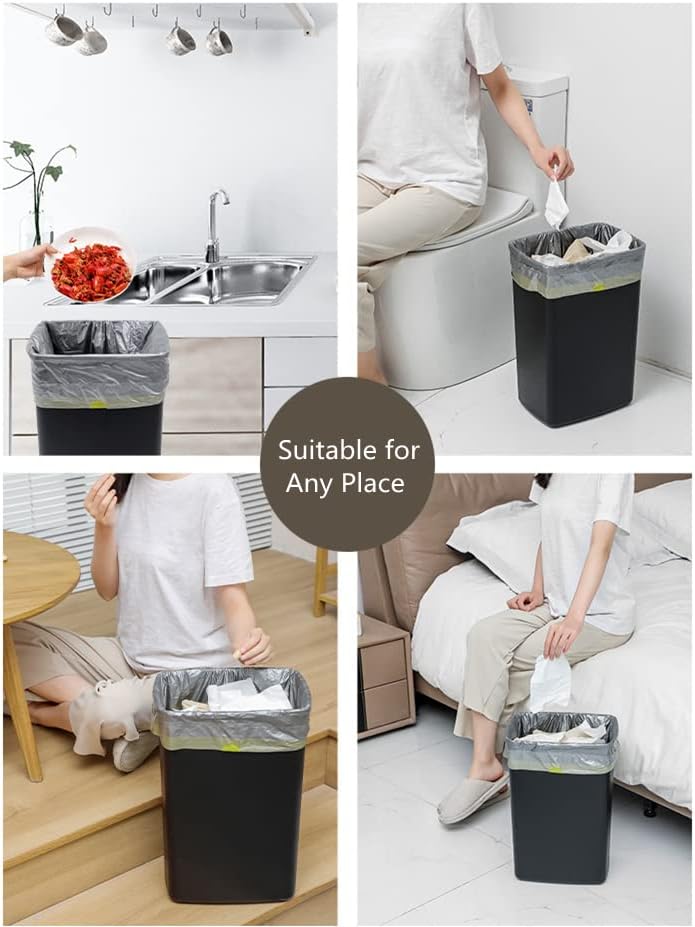 RTBQJ-AT 10-15L Bin Liners, Bin Bags Drawstring with Tie Handles Small Bin Bags are Easy to Use and Clean, Garbage Bags for kitchen Office, Lawn, Bathroom, Toilet (150 Bags, silvers)