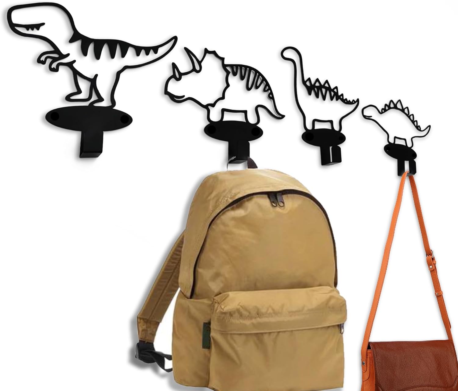 4 Piece Set Cartoon Dinosaur Silhouette Shape Coat Hooks