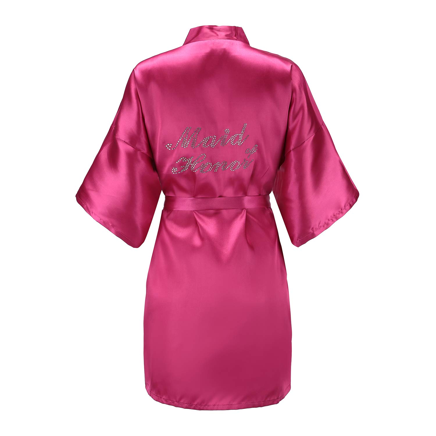 EPLAZA Women's One Size Silver Rhinestones Bride Bridesmaid Short Satin Robes for Wedding Party Getting Ready